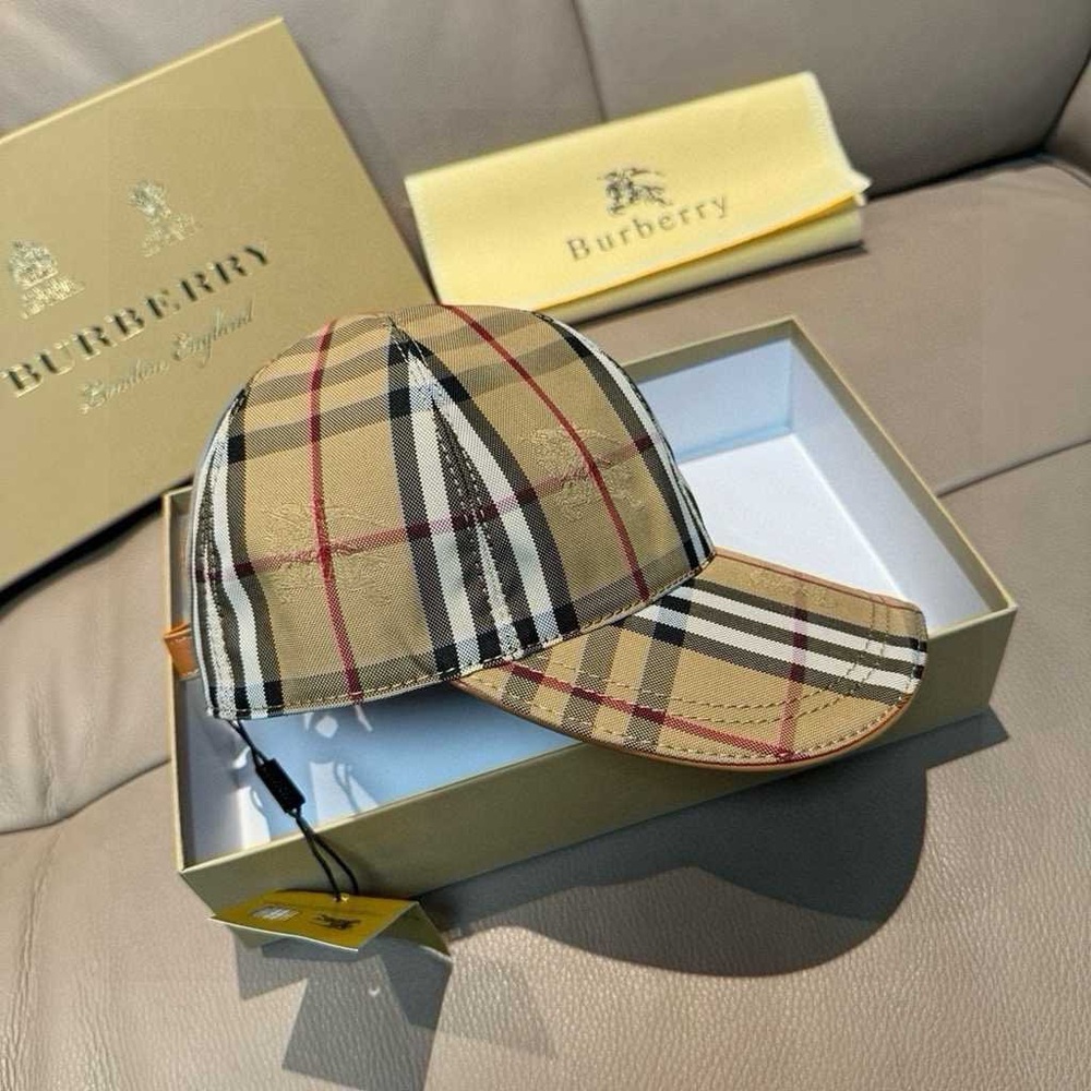 Burberry Tan Plaid Baseball Cap with Black & Red Accents - Picture 5 of 6